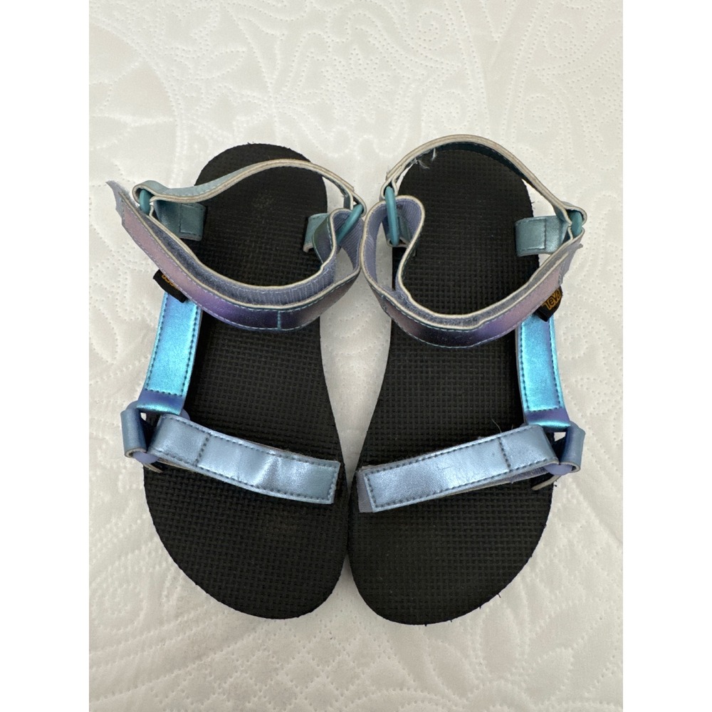 Teva Original Universal Iridescent Blue Metallic Sandals Kids Size 3